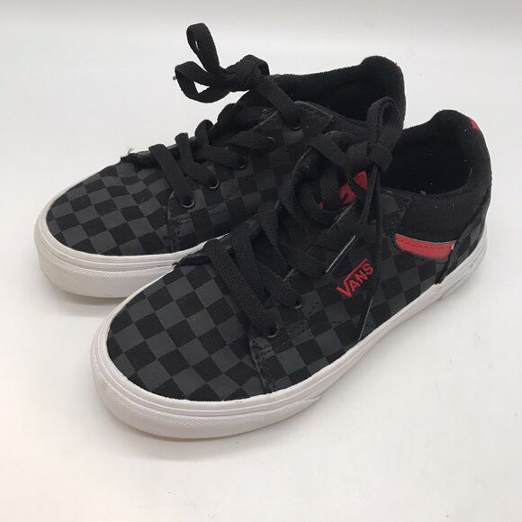 Vans Seldan Checkerboard Black/Red Skate Shoes Youth 1 Lace Up Low Top Sneakers - Picture 3 of 10